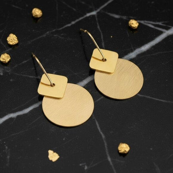 Geometric 18K Gold Plated Stainless Steel Earrings Polished and Matte Finish - Picture 8 of 14